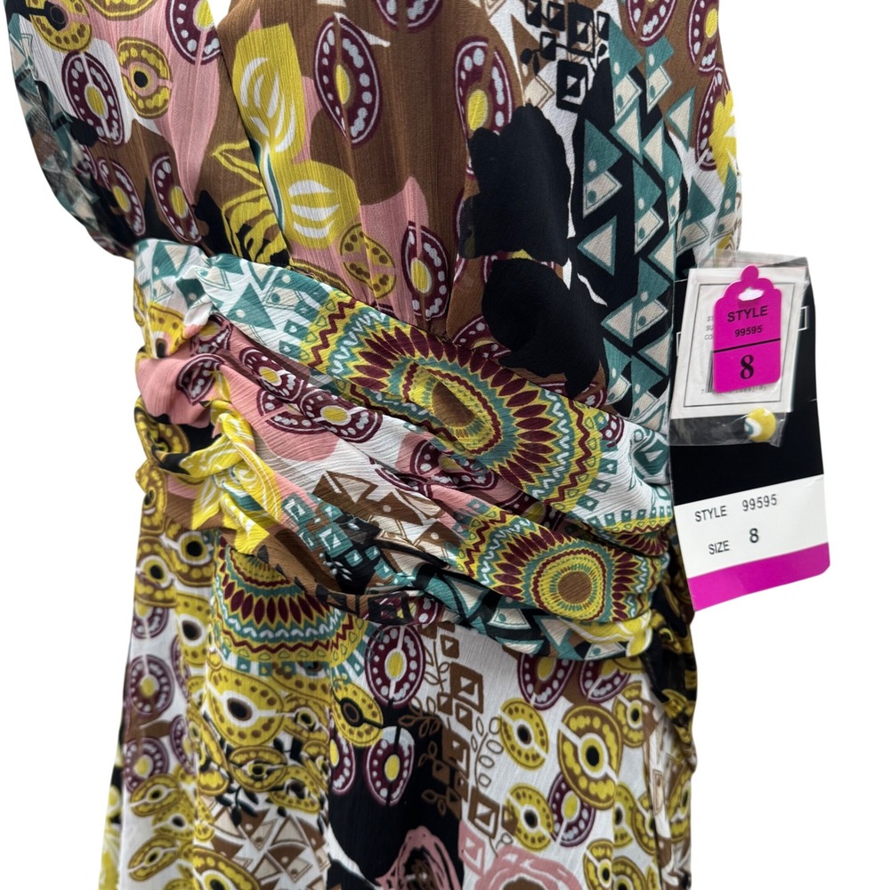 VTG Scarlett Y2K Patchwork Halter‎ Neck Overlay Dress Size 8 Midi Boho Festival - Picture 6 of 10